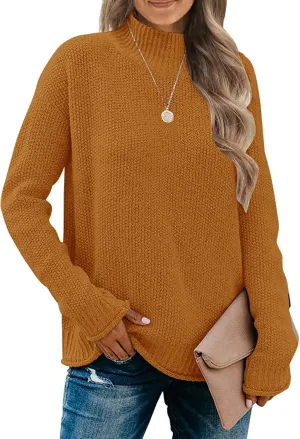 MEROKEETY Women's Long Sleeve Turtleneck Cozy Knit Sweater Casual Loose Pullover Jumper Tops