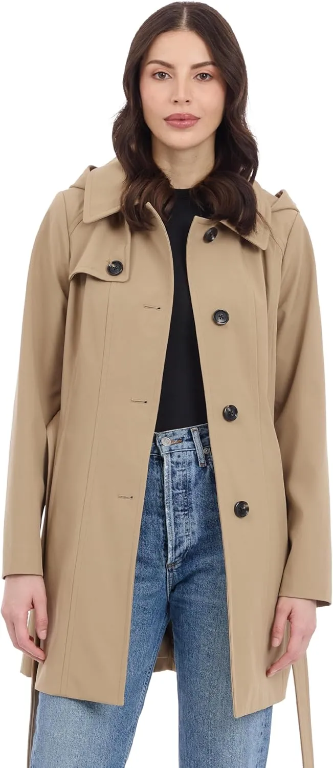 Michael Kors Women's Belted Raincoat with Detachable Hood