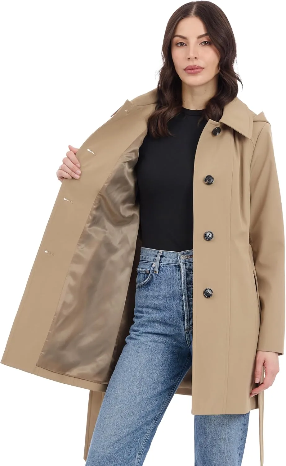 Michael Kors Women's Belted Raincoat with Detachable Hood