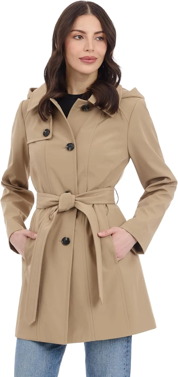Michael Kors Women's Belted Raincoat with Detachable Hood