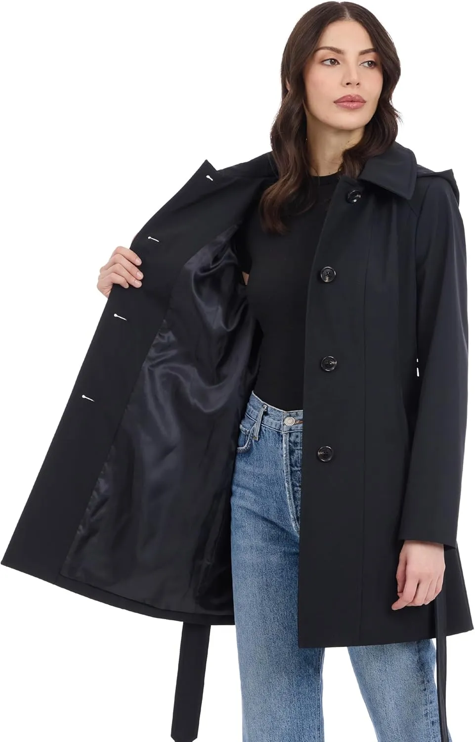 Michael Kors Women's Belted Raincoat with Detachable Hood