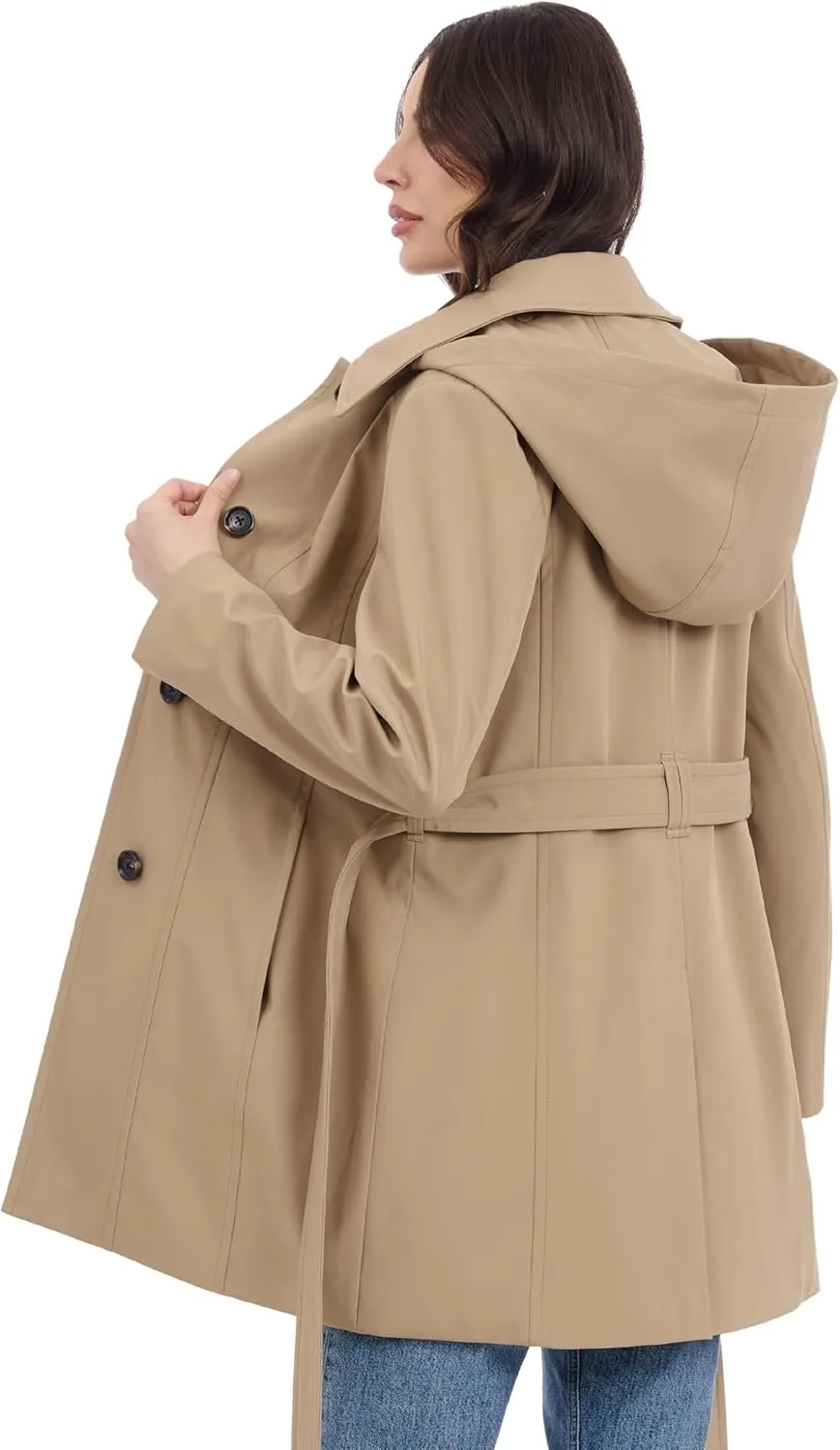 Michael Kors Women's Belted Raincoat with Detachable Hood