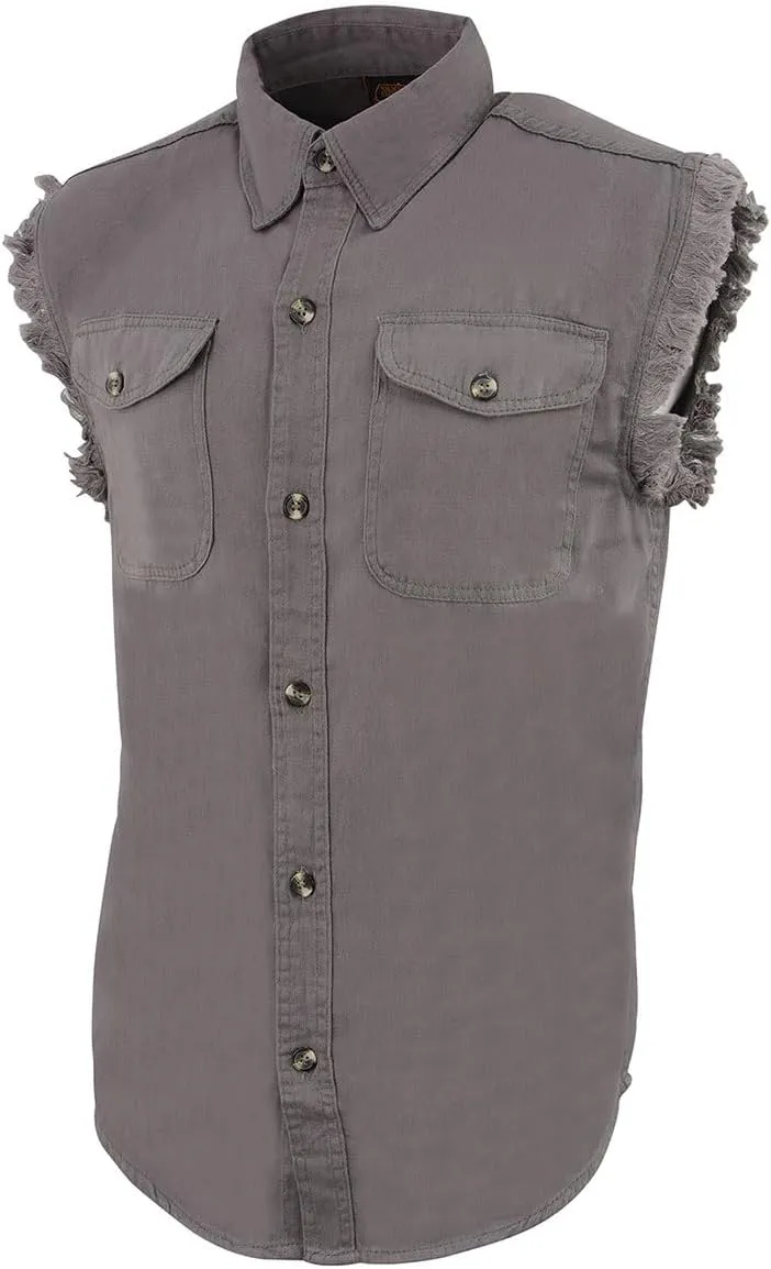 Milwaukee Leather DM1002 Men's Black Lightweight Denim Shirt with Frayed Cut Off Sleeveless