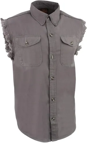 Milwaukee Leather DM1002 Men's Black Lightweight Denim Shirt with Frayed Cut Off Sleeveless