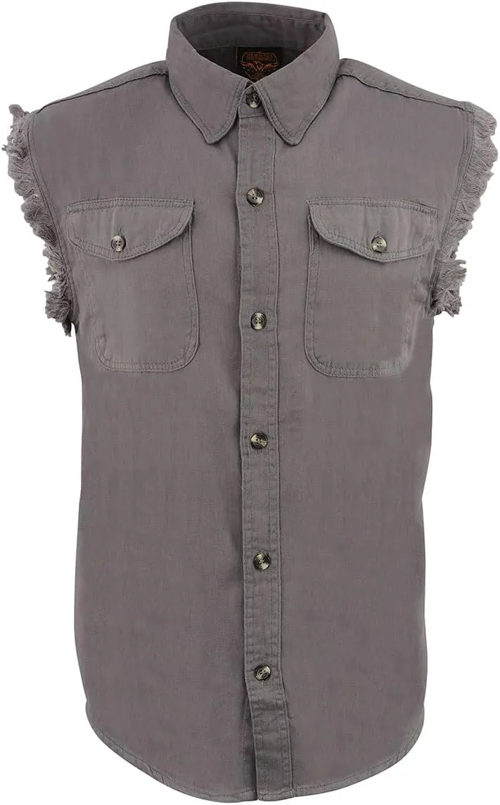 Milwaukee Leather DM1002 Men's Black Lightweight Denim Shirt with Frayed Cut Off Sleeveless