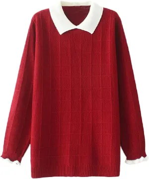 Minibee Women's Pan Collar Knitted Sweater Casual Pullover Sweatshirt