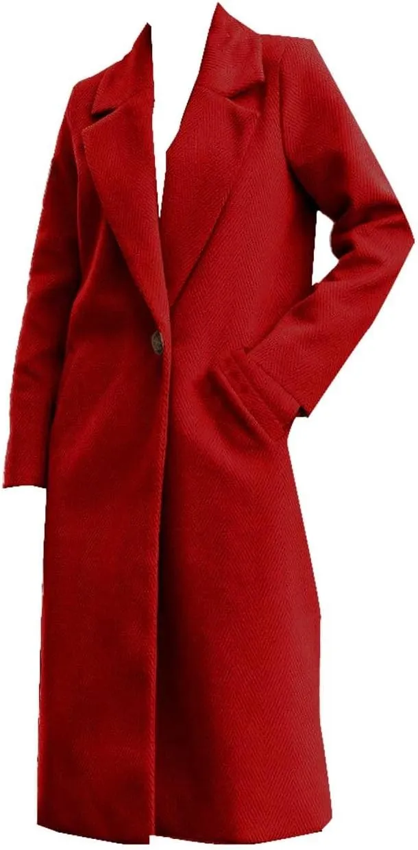 Miyaomn Womens Trench Coat Winter Notched Lapel One Button Mid-Long Pea Coat Casual Work Office Overcoats Jacket with Pockets