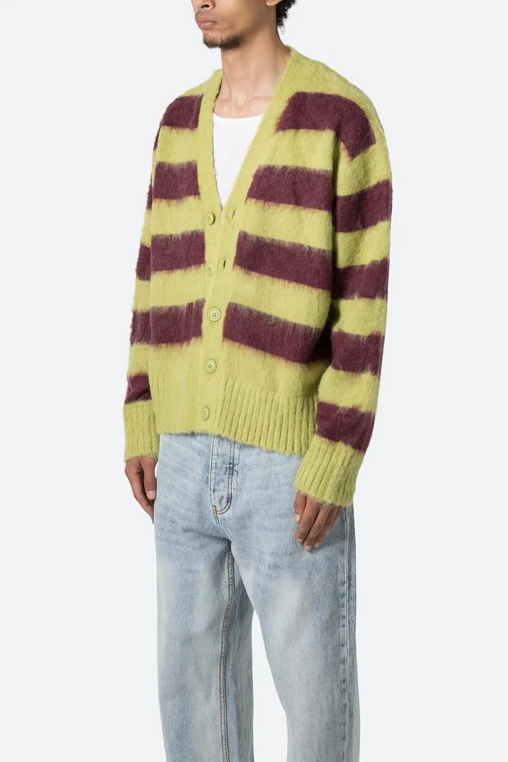 mnml Men's Striped Mohair Cardigan Sweater