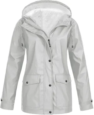 NATHGAM Womens Hooded Rain Jackets Fleece Lined Waterproof Lightweight Rain Coats Winter Warm Plus Size Outdoor Trench Coat