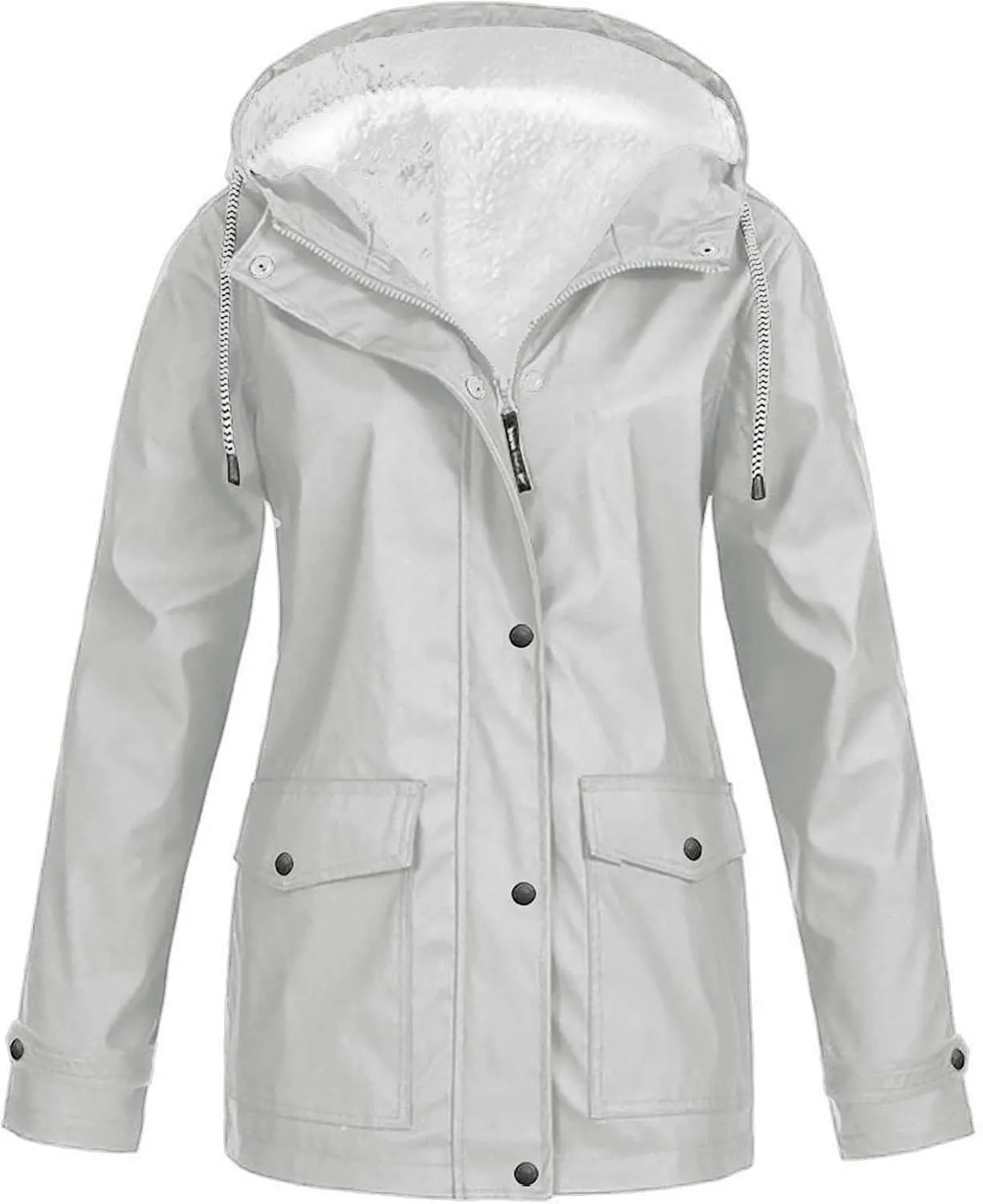 NATHGAM Womens Hooded Rain Jackets Fleece Lined Waterproof Lightweight Rain Coats Winter Warm Plus Size Outdoor Trench Coat