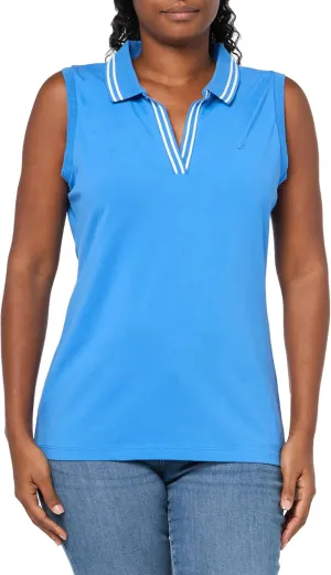 Nautica Women's Solid Sleeveless Johnny Collar Polo Shirt