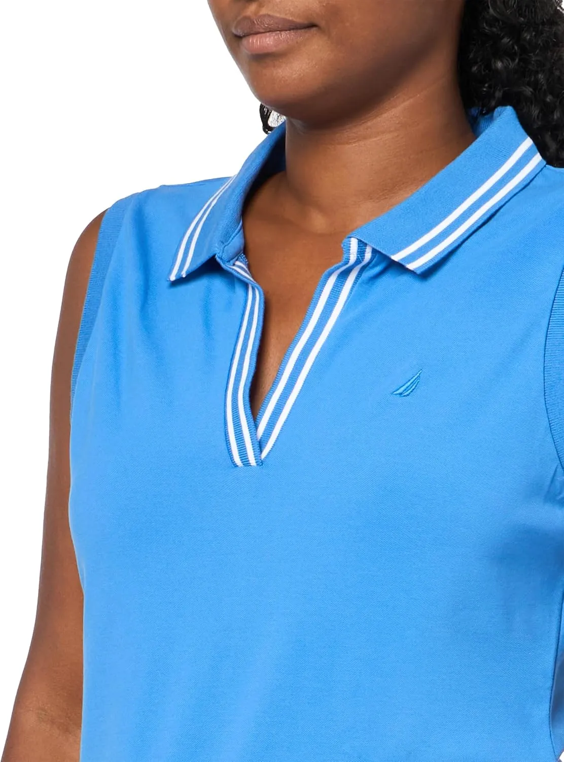 Nautica Women's Solid Sleeveless Johnny Collar Polo Shirt