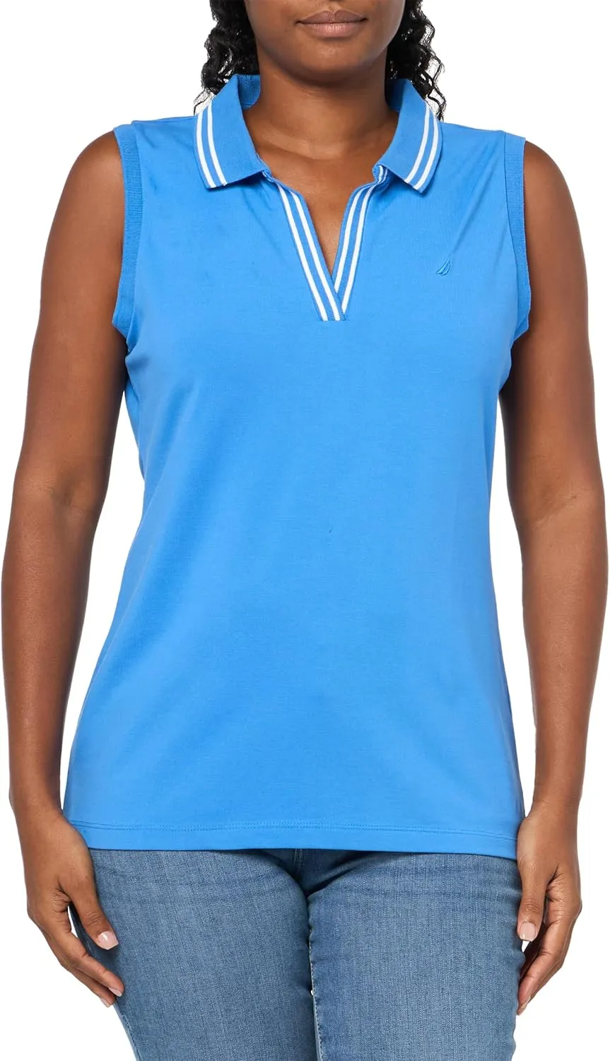 Nautica Women's Solid Sleeveless Johnny Collar Polo Shirt