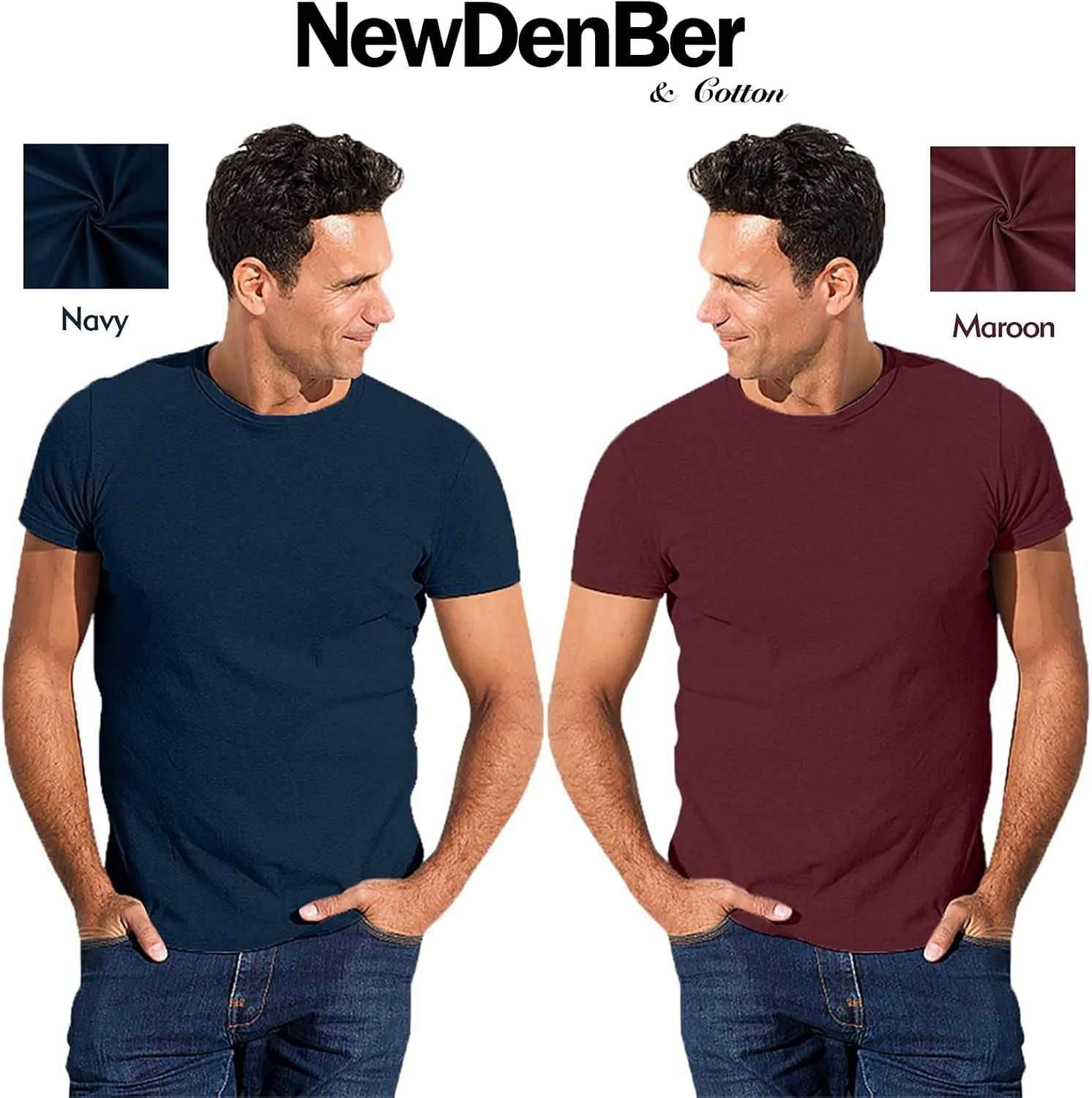 NewDenBer Men's Classic Basic Solid Crew Neck Soft Cotton T-Shirt 4 Pack