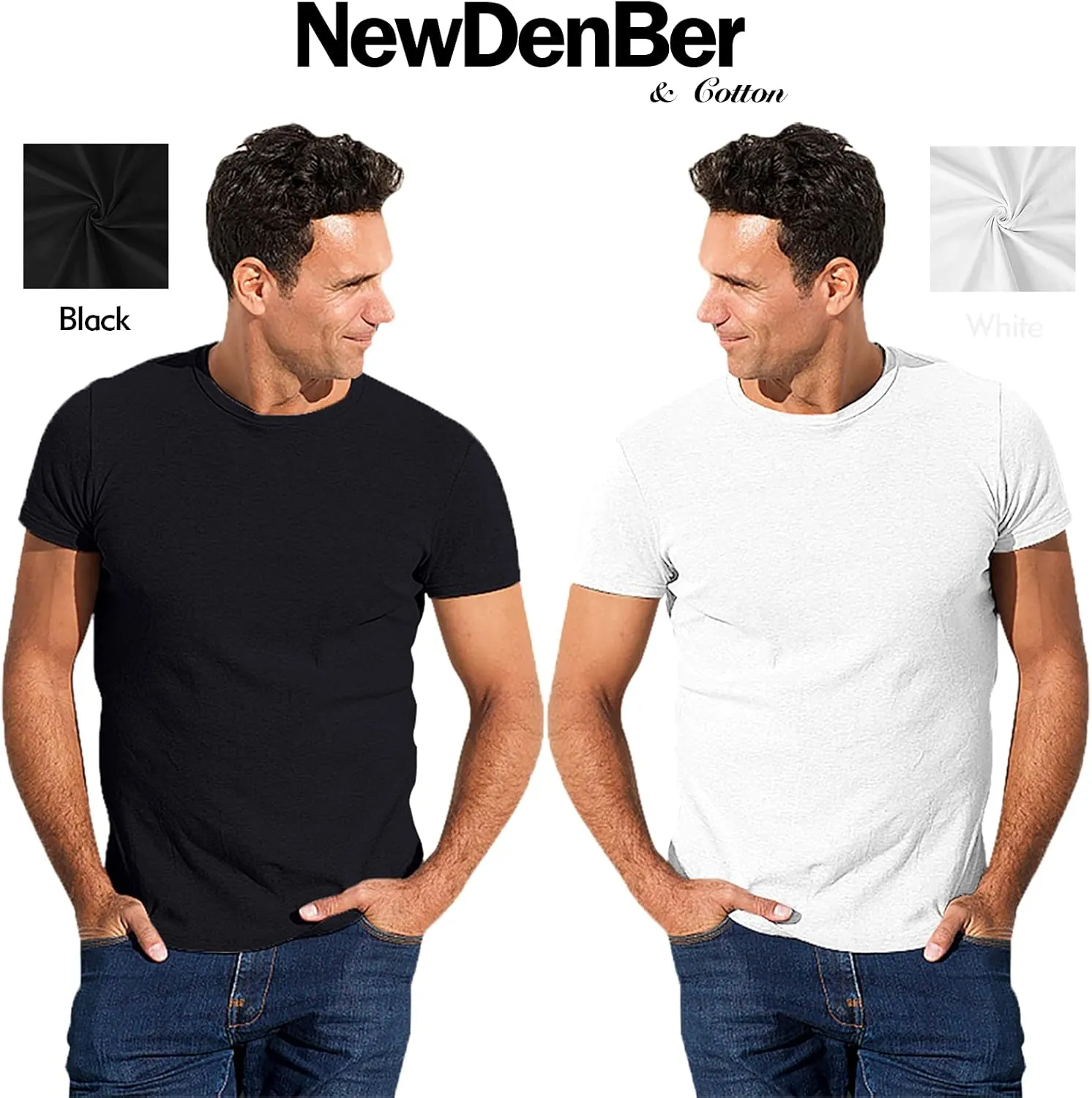NewDenBer Men's Classic Basic Solid Crew Neck Soft Cotton T-Shirt 4 Pack
