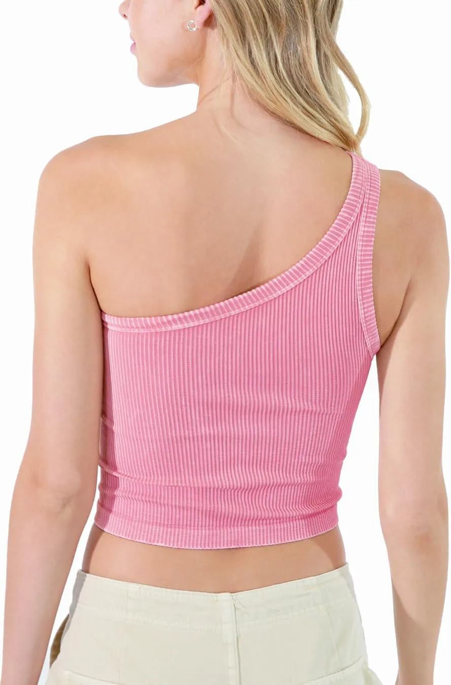 NIKIBIKI Women Seamless Vintage One Shoulder Crop Top, One Size