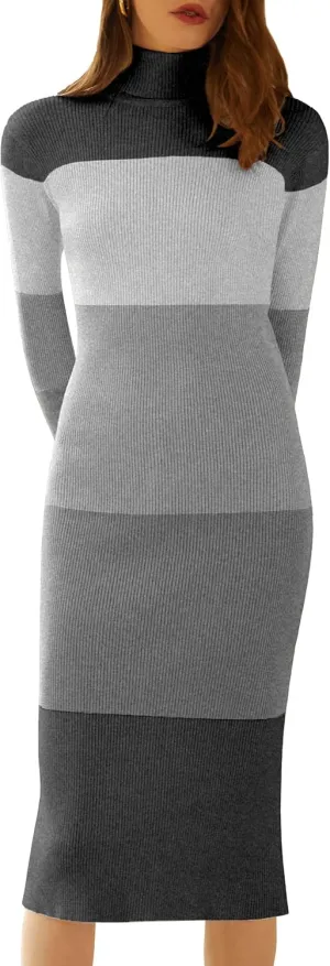 ninovino Women's Turtleneck Ribbed Knit Long Sleeve Slim Fit Sweater Dress