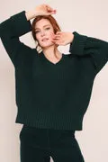 Nomads Organic Cotton & Alpaca Wool V Neck Jumper - Bottle