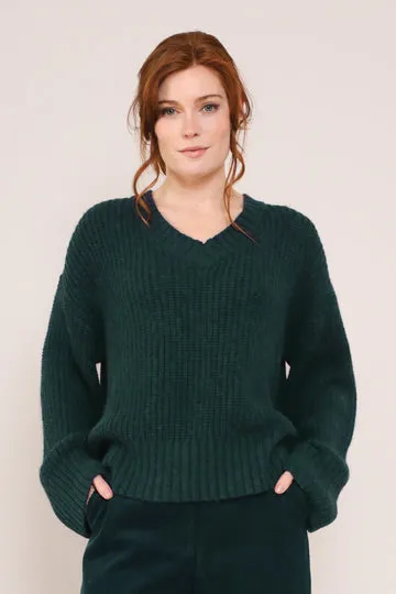 Nomads Organic Cotton & Alpaca Wool V Neck Jumper - Bottle