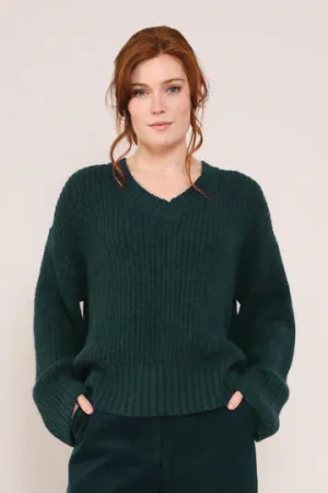 Nomads Organic Cotton & Alpaca Wool V Neck Jumper - Bottle