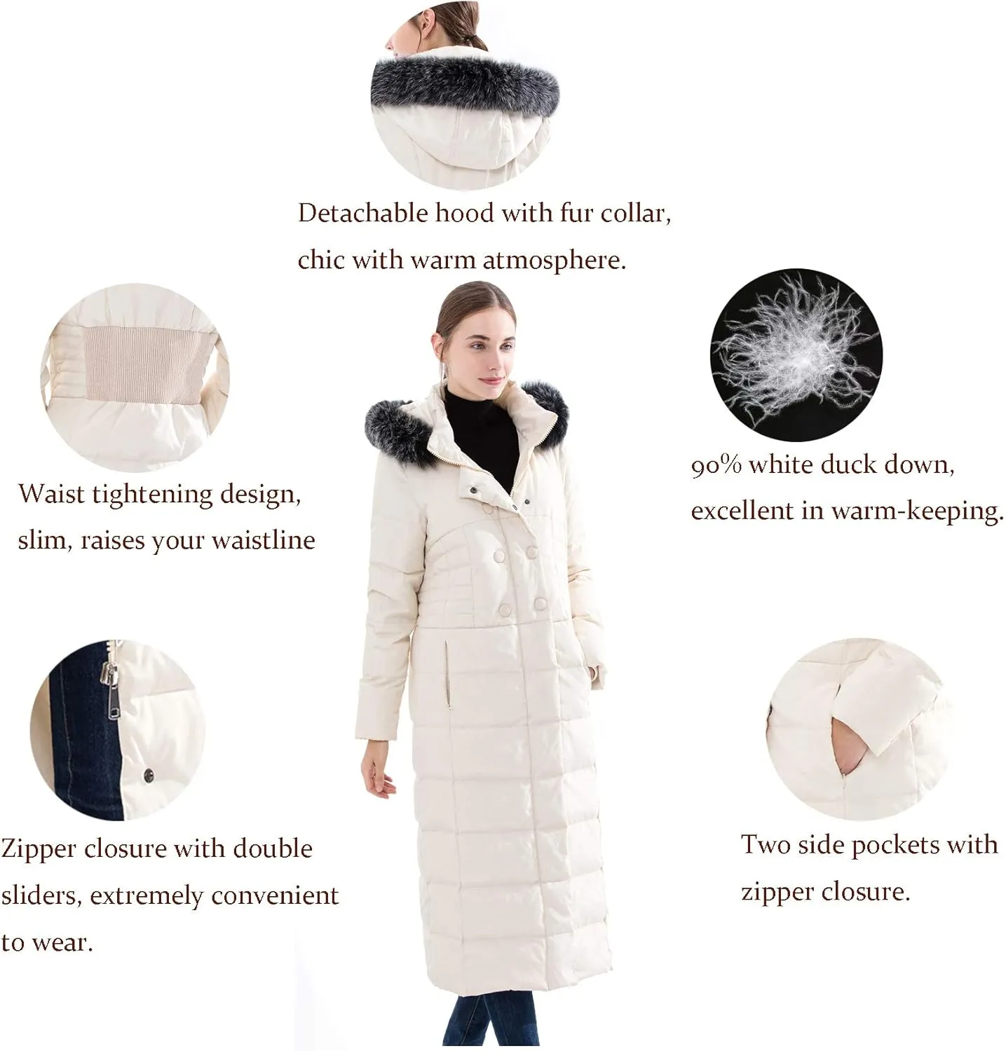 Obosoyo Women's Hooded Thickened Long Down Jacket Maxi Down Parka Puffer Coat