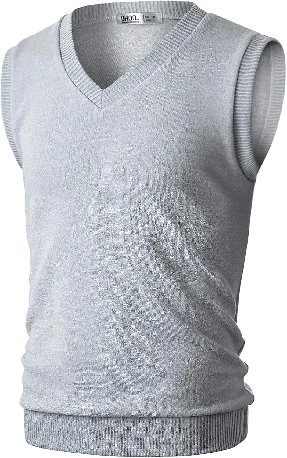 Ohoo Men's Cotton Blended Slim Fit Sweater Vest Knit V-Neck Sleeveless Pullover Sweater