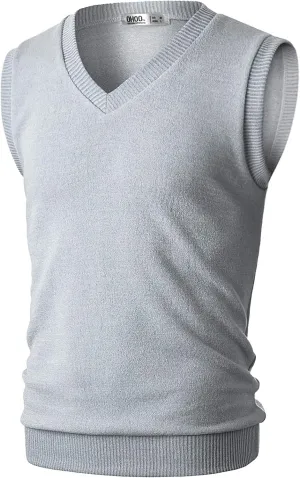 Ohoo Men's Cotton Blended Slim Fit Sweater Vest Knit V-Neck Sleeveless Pullover Sweater