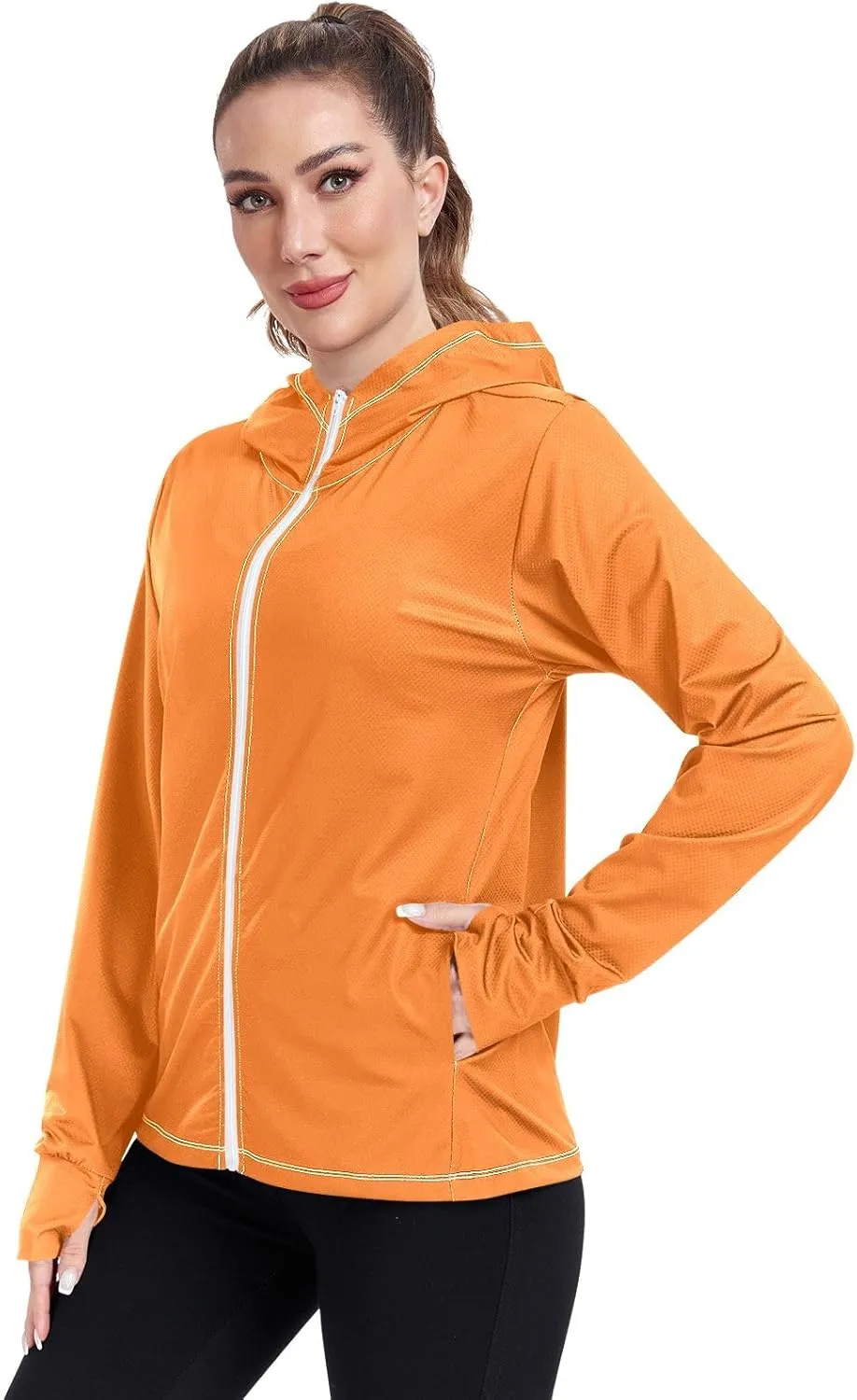 Orange Womens Upf Hoodie UPF 50  UV Sun Protection Clothing Women's Hoodie Zip Front Rash Guard