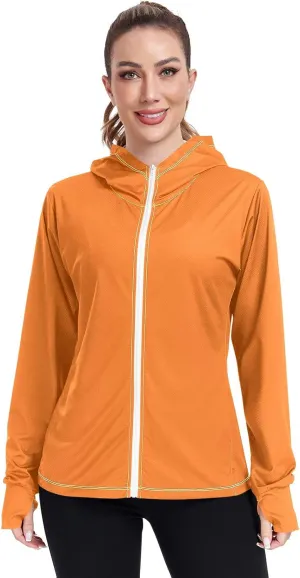 Orange Womens Upf Hoodie UPF 50  UV Sun Protection Clothing Women's Hoodie Zip Front Rash Guard