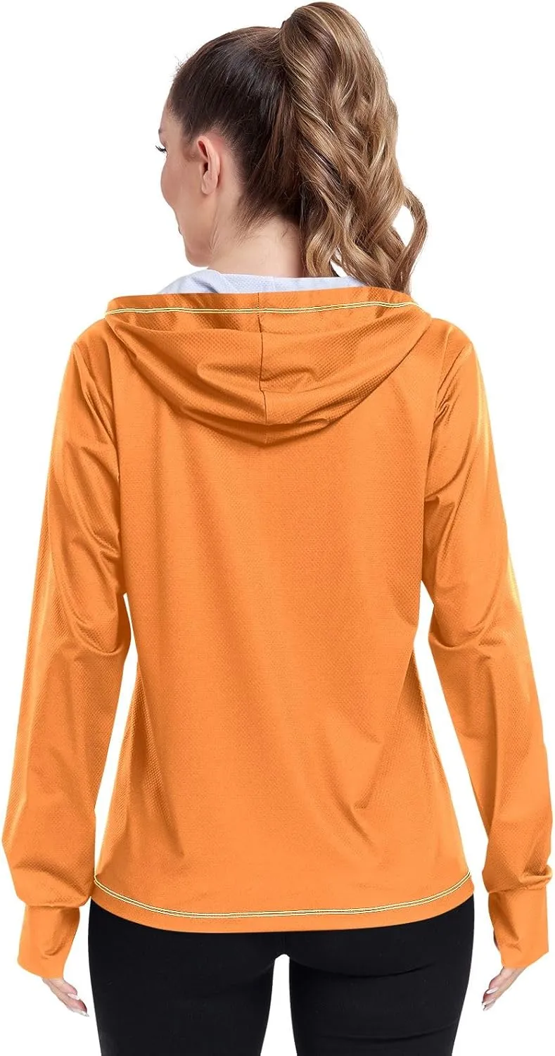 Orange Womens Upf Hoodie UPF 50  UV Sun Protection Clothing Women's Hoodie Zip Front Rash Guard