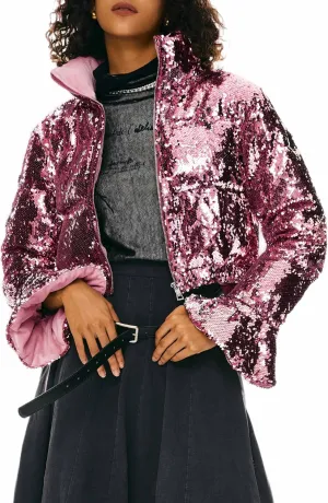 Orolay Women's Ultra Short Shiny Down Coat Sequin Petite Jacket with Stand Collar