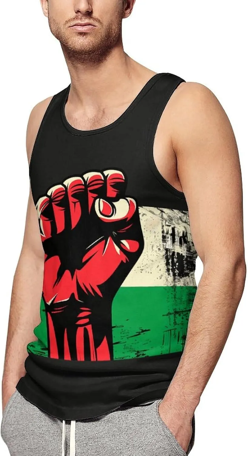Palestinian Flag Fist Human Rights Men's Tank Top Sleeveless T-Shirt Pullover Vest Shirts Gym Workout Beach Funny
