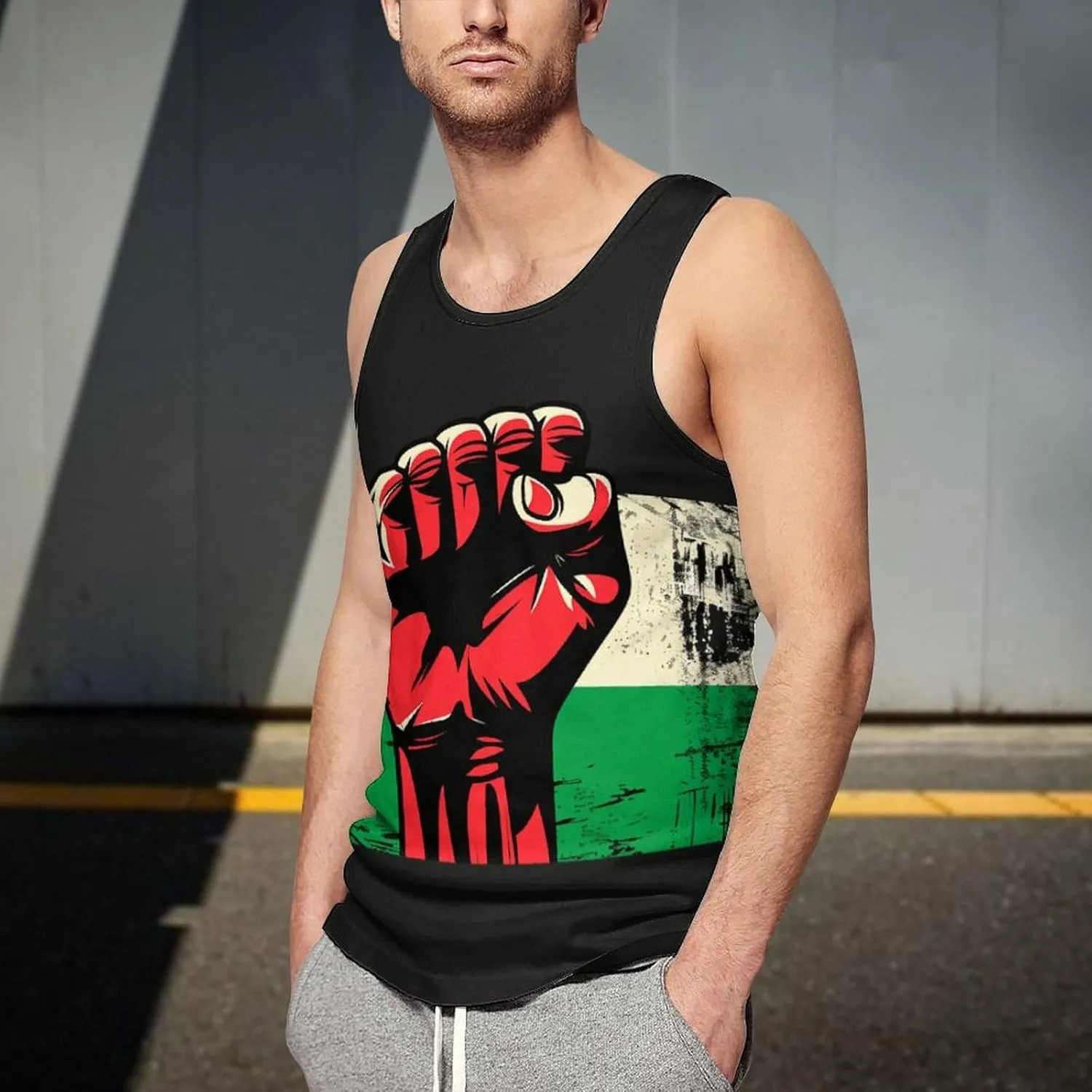 Palestinian Flag Fist Human Rights Men's Tank Top Sleeveless T-Shirt Pullover Vest Shirts Gym Workout Beach Funny