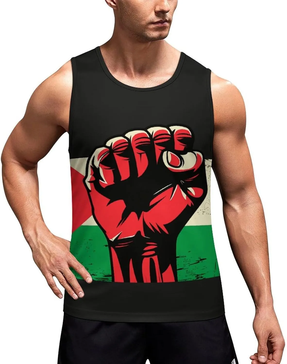 Palestinian Flag Fist Human Rights Men's Tank Top Sleeveless T-Shirt Pullover Vest Shirts Gym Workout Beach Funny