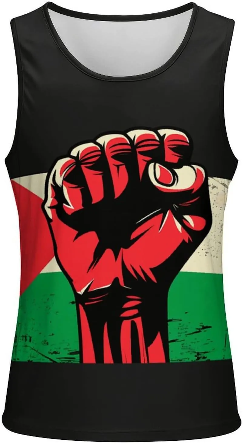 Palestinian Flag Fist Human Rights Men's Tank Top Sleeveless T-Shirt Pullover Vest Shirts Gym Workout Beach Funny