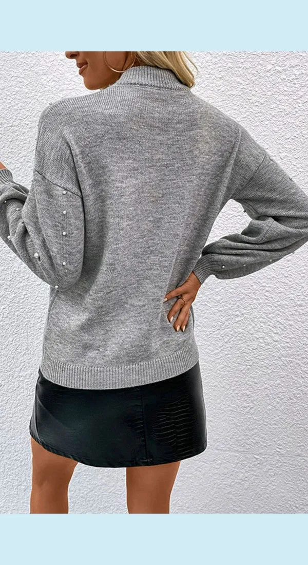 Pearl Dropped Shoulder Ribbed Trim Sweater