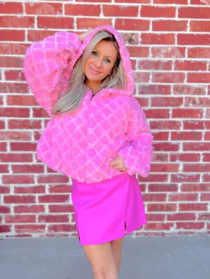 Pink Oversized Woven Knit Hoodie Jacket