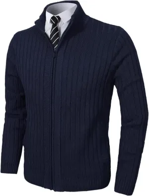 Pioneer Camp Men's Cardigan Sweaters Full Zip Up Stand Collar Slim Fit Casual Knitted Sweater with 2 Front Pockets