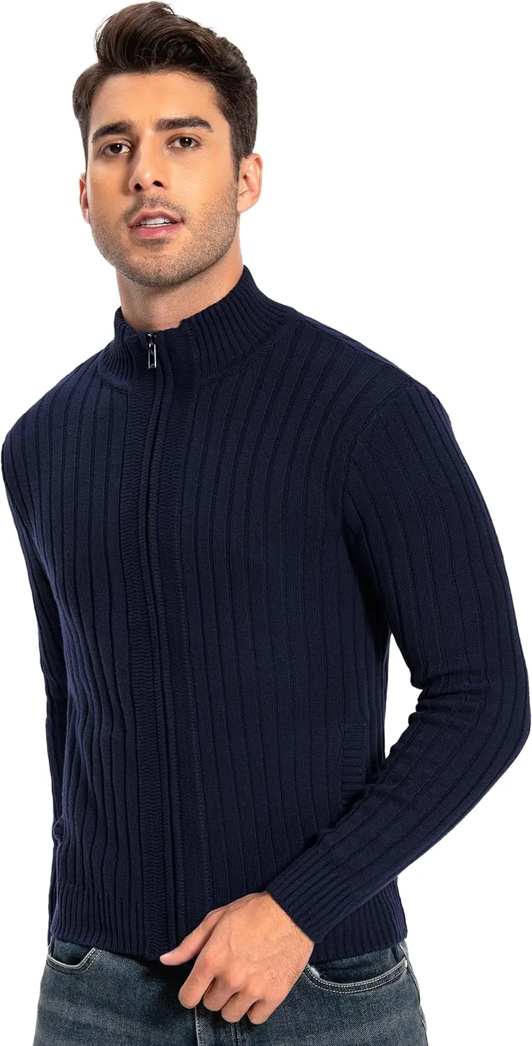 Pioneer Camp Men's Cardigan Sweaters Full Zip Up Stand Collar Slim Fit Casual Knitted Sweater with 2 Front Pockets
