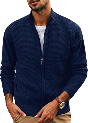 PJ PAUL JONES Men's Full Zip Cardigan Sweaters Casual Stand Collar Cardigan Slim Fit Knitted Sweater