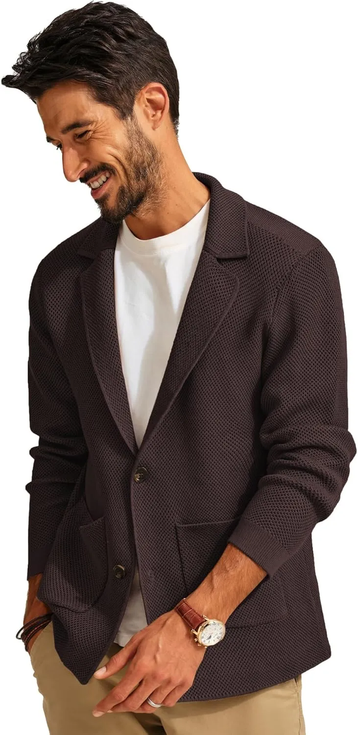 PJ PAUL JONES Mens Notch Collar Cardigan Sweaters Knit Textured Sweater Button Down Blazer with Pockets