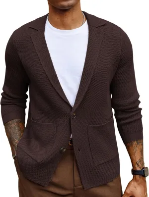 PJ PAUL JONES Mens Notch Collar Cardigan Sweaters Knit Textured Sweater Button Down Blazer with Pockets