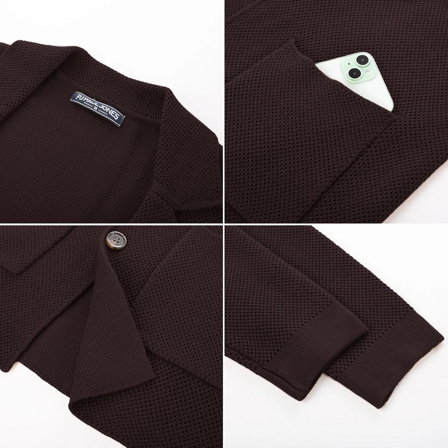 PJ PAUL JONES Mens Notch Collar Cardigan Sweaters Knit Textured Sweater Button Down Blazer with Pockets