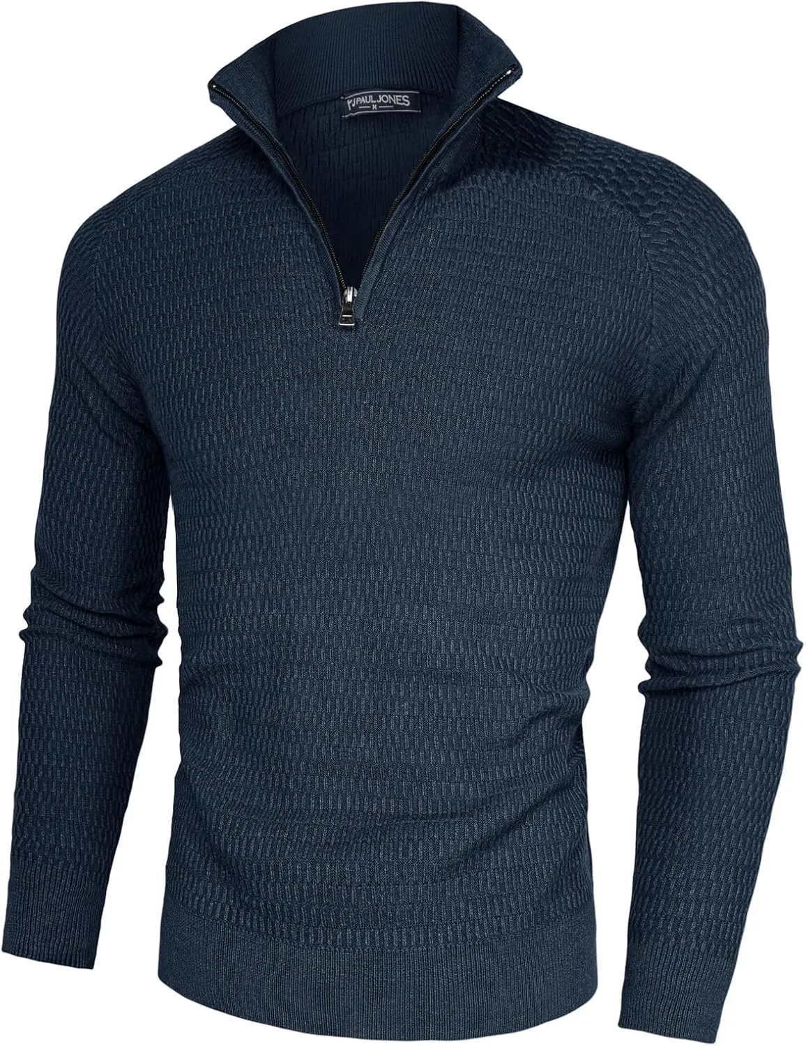 PJ PAUL JONES Men's Quarter Zip Sweaters Slim Fit Long Sleeve Casual Pullover Sweater Knit Textured Mock Neck Polo Sweaters