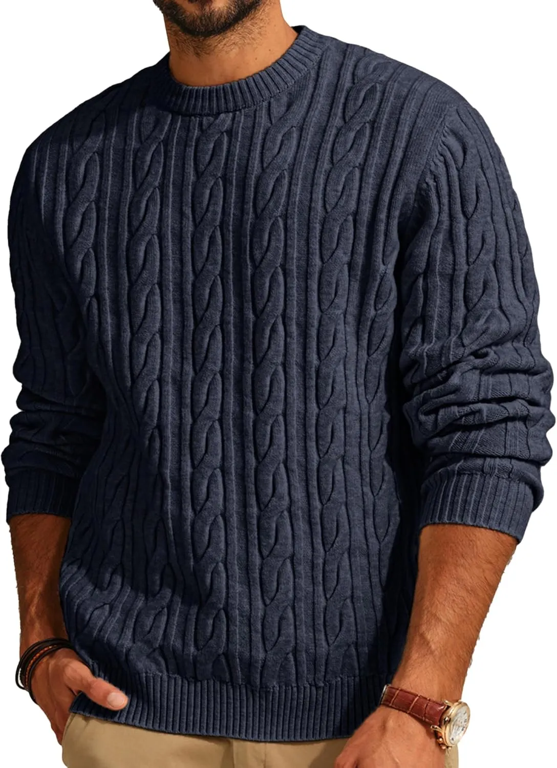 PJ PAUL JONES Mens Sweater Crewneck Cable Knit Pullover Sweater Casual Twist Textured Sweaters
