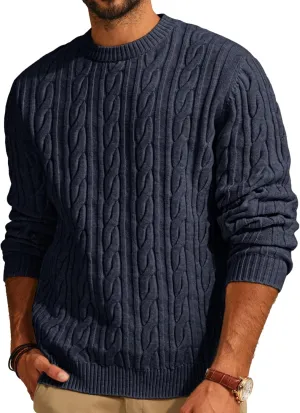 PJ PAUL JONES Mens Sweater Crewneck Cable Knit Pullover Sweater Casual Twist Textured Sweaters