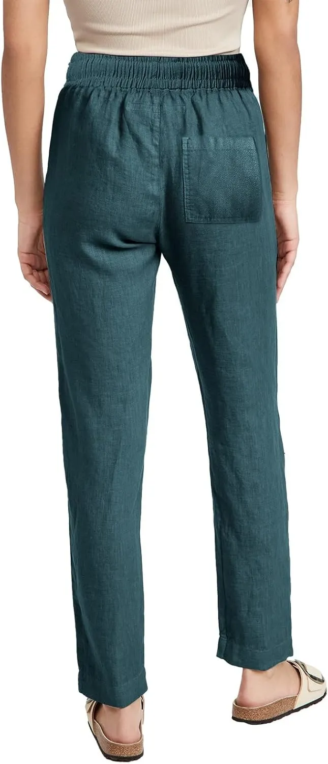 Plus Size Women's Wide Leg Pants Linen Blend with Back Pockets, Drawstring Waist Lounge Trousers