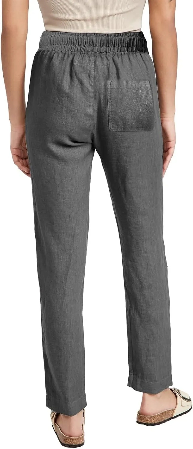 Plus Size Women's Wide Leg Pants Linen Blend with Back Pockets, Drawstring Waist Lounge Trousers
