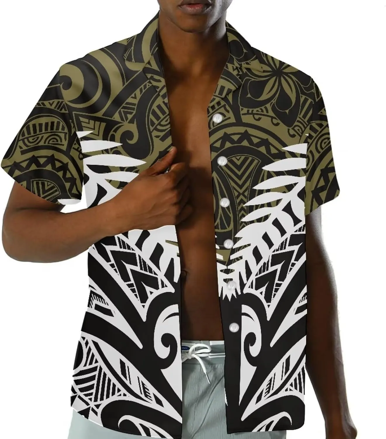 Polynesian Couple Set Tirbal Tattoo Tapa Hawaii Shirt Puletasi Samoa Dresses for Women Matching Outfits Couples