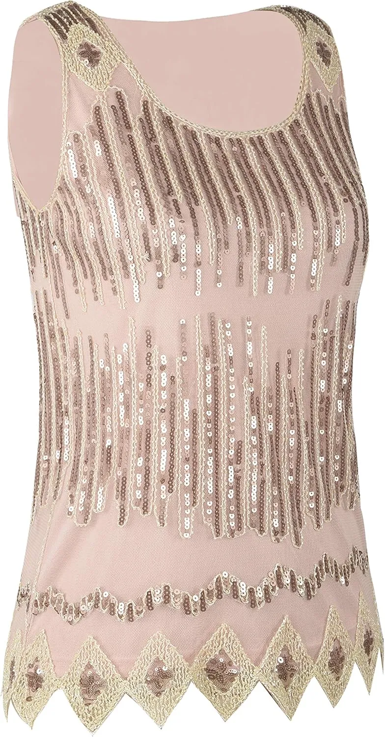 PrettyGuide Women's Sequin Top Flowy Sparkly Cocktail Tank Party Dressy Tops